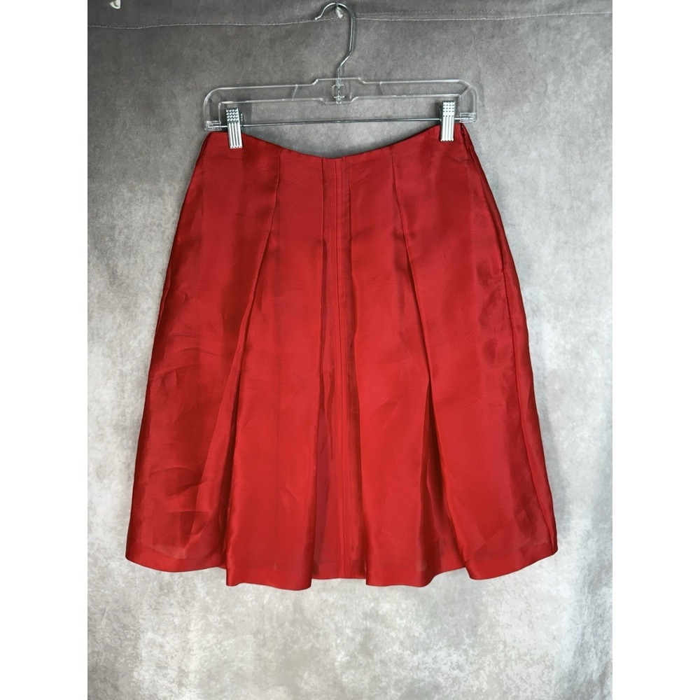 St. John Evening 100% Silk Taffeta Organza Pleated A-Line Skirt In Red Sz 2